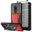 Asuwish Phone Case for Samsung Galaxy S9 Plus with Tempered Glass Screen Protector Cover and Slim Credit Card Holder Slot Stand Cell Mobile Accessories S9+ 9S 9+ S 9 9plus S9plus Women Men Red