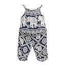 2Pcs/Set Kids Baby Girls Elephant Jumpsuit Romper, Straps Tops+Harem Pants Outfit (4-5 Years, Blue)