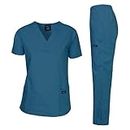 Dagacci Medical Uniform Womens Medical Scrub Set Shirt Top and Pant, Caribbean_, Large, Short Sleeve