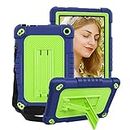 SOATUTO for Amazon All-New Kindle Fire 7 Tablet Case 12th Gen 2022 Release Rugged Hands-Free Viewing Stand Armor Pretective Shell Case Cover for Fire 7 Kids Tablet 7” 2022 Latest Model (Navy+Green)