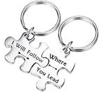 FEELMEM Gilmore Girls Puzzle Keychain Where You Lead I Will Follow Couples Keychains Set Mother Daughter Gift BBF Gifts Bridesmaids Gift (Silver)