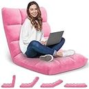 Avocahom Folding Floor Gaming Chair 14-Poistion Cushioned Adjustable Floor Lazy Sofa Chair w/Breathable Cotton & Skin-Friendly Flannel for Adults & Kids Perfect for Reading Gaming Meditating, Pink