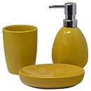 HOGAR Y MAS Juego/Set de Baño 3 Piezas en Cerámica, Color Amarillo, Diseño Moderno/Elegante. Vaso, Dispensador y Bandeja de baño -Hogarymas