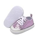 Unisex Baby Girls Boys Shoes Infant Soft Sole Canvas Newborn First Walkers High Top Anti-Slip Sneakers (a12/Sequins Purple,12-18 Months)