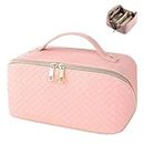 New Large Capacity Travel Cosmetic Bag PU Leather Waterproof Portable with Handle and Divider Multifunctional Bag Makeup Accessories Gifts for Women (New Pink)