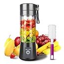 Portable Blender, Ksera Smoothie Juicer Cup, Personal Mini Blender for Smoothies and Shakes- Six Blades in 3D, 380ml, 13oz 2000mAh Powerful USB Rechargeable Home Travel Handheld Fruit Juicer (Black)