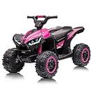 12V Kids Ride On ATV, 4 Wheeler Electric Vehicle for Toddlers, Battery Powered Motorized Quad Toy Car for Boys Girls with LED Lights, Music, High Low Speed, USB, Soft Start, Treaded Tires, Pink