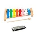 ConCerto Wooden Xylophone with Mallet & 10 Holes Metal Harmonica for Kids, Music Instrument Set for Educational Preschool Learning Percussion Musical Toys (Black)