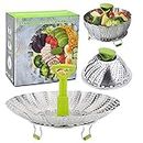 Vegetable Steamer Basket,MRKTAO Stainless Steel Collapsible Steamer Basket,Expandable Steamer Basket with Anti-hot Extendable Handle and Non-Slip Legs,Insert for Steaming Food and Vegetable (5.5"-9.4")
