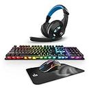 Game Punk 4-Set Pro Gaming Accessories Bundle | E-Sports Gaming Gear with LED Mouse, LED Backlit Keyboard, Light-Up Headset, Mousepad | Gaming Kit for PC, PS5, Xbox Series X and S Consoles