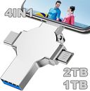 2 TB 1 TB 128 GB 4 en 1 USB Unidad Flash Stick de Foto Externo OTG Fr iPhone Samsung PC