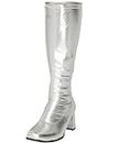 Women’s Ladies Fancy Dress 1960'S 70'S Knee high Go Go Boots Retro Block Heel Girls boots (Silver, UK Footwear Size System, Adult, Women, Numeric, Medium, 6)