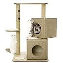Taily Cat Scratching Tree Post Cubox Wooden Cat Tower with Double Condos Removable Cover Cat Furniture Toys for Indoor Large Cats