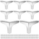 SEUNMUK Set of 8 Furniture Legs Metal Legs, 4 Inch / 10 cm Height Modern Silver Furniture Sofa Legs with Chrome Polished Finish, Cabinet Feet Sofa Replacement Parts for Furniture