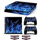 Decal Skin for Ps4, Whole Body Vinyl Sticker Cover for Playstation 4 Console and Controller (Include 4pcs Light Bar Stickers) (PS4, hot fire Blue)