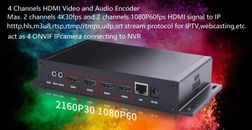 Codificador de video HDMI de 4 vías H.264 4K 30fps 1080P 60fps para transmisión en vivo IPTV o NVR