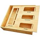 SpaceAid Bag Storage Organizer for Kitchen Drawer, Bamboo Organizer, Compatible with Gallon, Quart, Sandwich and Snack Variety Size Bag (1 Box 4 Slots)