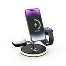 Brookstone 3-in-1 Wireless Fast Charging Station Magnetic Charger Stand for Multiple Devices Compatible with Apple iPhone Watch & Wireless AirPods, 15, 14, 13, 12, 11 Pro, Series 5, 6, 7, 8, 9, Ultra