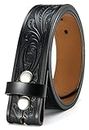 Ssumday Western Belts for Men Women without Buckle - Cowboy Belt 1.5" Genuine Leather Belt for Jeans Pants, Black, S for waist 26-30"