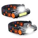 ROUDJER Headlamp Rechargeable, 2Pack Lightweight Waterproof 2000 Lumen Super Bright Headlamp Flashlight with 2 Light Modes, 180° Swivel Base & Magnetic Adsorption Design for Running Camping Fishing