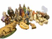 Vtg Nativity Sets Mixed Lot Of 28 Plaster Paper Mache Mary Jesus Magi Animals