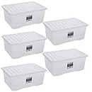 1ABOVE Home Office Clear Plastic Stackable Storage Boxes & Lids PACK OF 5- (45Litre)