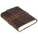 KomalC Handmade Leather Journal/Writing Notebook Diary/Bound Daily Notepad For Men & Women Unlined Paper Medium, Writing Pad For Artist, Sketch (7 x 5, Brown Tan)