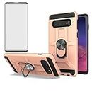 Phone Case for Samsung Galaxy S10e with Tempered Glass Screen Protector Cover and Magnetic Ring Holder Stand Kickstand Slim Hard Cell Accessories Hybrid Rubber Glaxay S 10e S10 10 e Cases Rose Gold