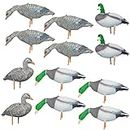 Skyfall Decoys 12-Pack Lifelike Mallard Duck Decoys - 3D Collapsible Hunting Decoys for Easy Field Set Up - Appelant de Chasse Canard Malard - Extra Resistant Extra Light Plastic with Fiberglass Rod