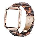 Ayeger Resin Band Compatible with Fitbit Blaze,Women Men Metal Frame Housing+ Resin Accessory Band Wristband Strap Blacelet for Fitbit Blaze Smart Watch Fitness(Tortoise)