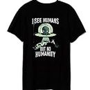 PdlPrint Unisex Regular Fit I See Human but no Humanity Alien Graphic Printed T-Shirt/Alien/Supernatural T-Shirt (Black - L) (Size 42)