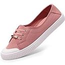 Harvest Land Womens Canvas Shoes Low Top Flat Gym Sports Pumps Trainers Lace Up Flat Ladies Girls Fashion Pumps Pink UK 8