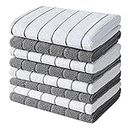 HYER KITCHEN Microfiber Dish Towels, Stripe Designed, Super Soft and Absorbent Dishcloth, Pack of 8, 12 x 12 Inch, Gray and White