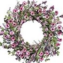TEMPUS 20 Inch Purple Grains Flower String for Front Doors Wreath, Spring and Summer Daisy Wreath for Indoor and Outdoor Decor, Rustic and Farmhouse Style Home Purple Wreath