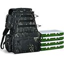 Rodeel Trout Tackle Backpack 2 Fishing Rod Holders with 4 Tackle Boxes, Large Storage for Outdoor Sports Camping Hiking