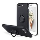 UEEBAI Case for iPhone 7 Plus iPhone 8 Plus, Ultra Slim Liquid Silicone Phone Case with 360 Rotatable Ring Holder Kickstand with Magnetic Car Mount Gel Rubber TPU Bumper Shockproof Cover - Black
