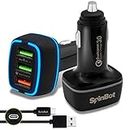SpinBot ChargeUp 3 Ports 30W Quick Charge 3.0 Car Charger Fast Charging + Braided Type C USB Cable (Black)