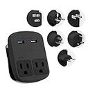 Ceptics World Travel Adapter Kit - QC 3.0 Dual USB + Dual US Outlets, Surge Protection, Perfect For Europe, UK, China, Australia, Japan, Perfect For Laptop, Cell Phones, Cameras - Safe ETL - Black