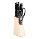 NVF 5 Pieces Knife Set for Kitchen with Wooden Stand Block, Knife Set for Kitchen use, Knife Holder for Kitchen 4 Knife + 1 Scissor with Wooden Knife Stand -(Multicolor)