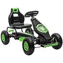 HOMCOM Children Pedal Go Kart, Raving Go Kart with Adjustable Seat, Inflatable Tyres, Shock Aborb, Handbrake, for Ages 5-12 Years - Green