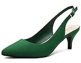 Greatonu - Zapatos con tacón de Aguja Corto y talón al Aire para Mujer para Vestir,Verde, 39 EU