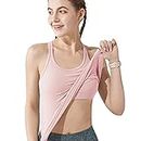 Yoga Racerback Tank Top for Women with Built in Bra,Women's Padded Sports Bra Fitness Workout Running Shirts (lt Pink, Large)