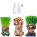 PMLOPJKD Grass Head Doll Plant with Trays & Spray Bottles, Grass Head Doll Hairy Forest Elf Kits, Growing Grass Head, Grass Head Growing Kit for Kids (3PCS)