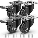 GBL 2" Heavy Duty Caster Wheels with 2 Brakes + Screws - up to 440Lbs - Set of 4 No Floor Marks Silent Castor for Furniture - Rubbered Dolly Swivel Wheels - Black Casters