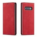 QLTYPRI Samsung Galaxy S10 Plus Case, Premium PU Leather Cover TPU Bumper with Card Holder Kickstand Hidden Magnetic Adsorption Shockproof Flip Wallet Case for Samsung Galaxy S10 Plus - Red
