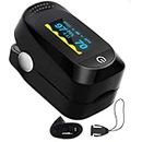 Finger Pulse Oximeter for home use Yunsye Portable Fingertip Blood Oxygen Saturation Monitor - Heart Rate SpO2 Level meter - Oled screen sats probe with Lanyard (Black)