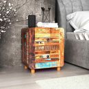 Vintage Reclaimed Wood Bedside Nightstand Handmade Rustic End Table with Drawers