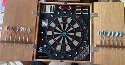 ￼18” Sportcraft Wooden Case Electronic Dart Board Complete Tested #78079
