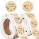 1000PCS Stickers Autocollants d'Étiquette Papier Kraft 2 Rouleau Handmade with Love Self-Adhesive Label DIY Artisanat Déco pour Noël Mariage Cadeau Enveloppe (Texte B)