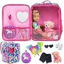 Ecore Fun 5 Items 18 inch Dolls Bag Set and Accessories Including 18 Inch Doll Clothes, Shoes, Sunglasses, Doll Backpack and Toy Dog